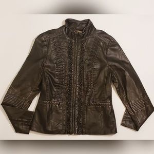a.n.a Black Gold Faux Leather Ruffled Jacket